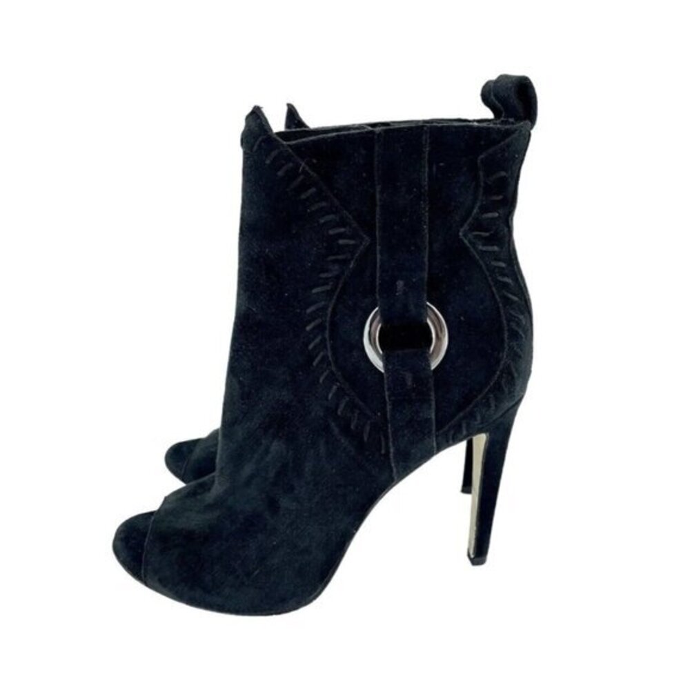 Rebecca Minkoff Heels Black Suede Leather Peep Toe Ankle Booties SZ 7.5